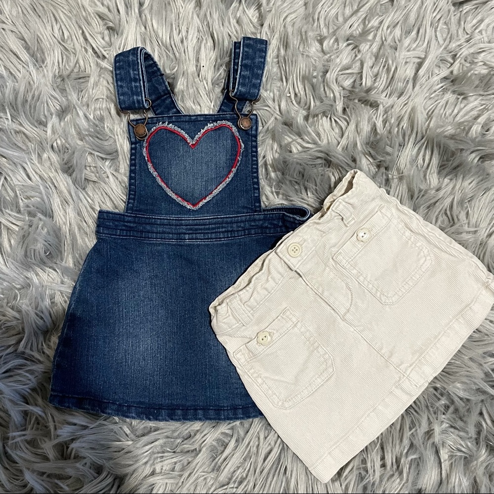 Jean skirt overalls 18 Months and white corduroy skirt 2T